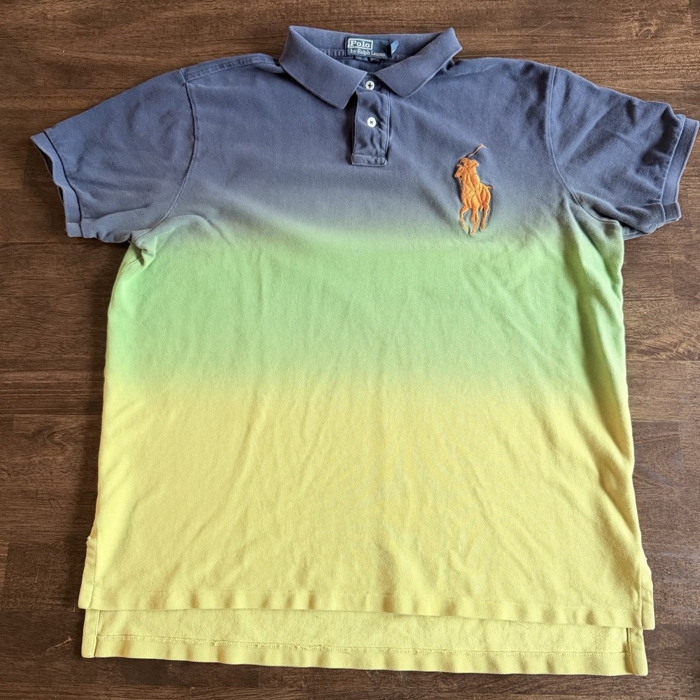 Ralph Lauren Shirt Men XL Gradiant Ombre Big Pony Polo Short Sleeve Vintage